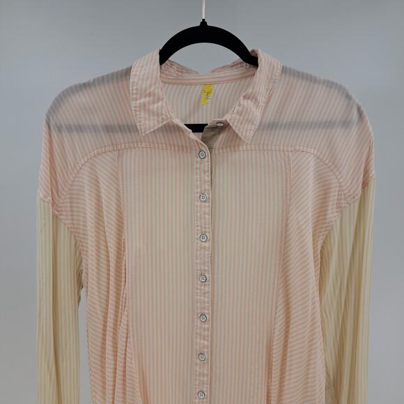 Free People Blouse Shirt S Cape Town Colorblock Stripe Long Sleeve Peach Combo - Picture 9 of 15